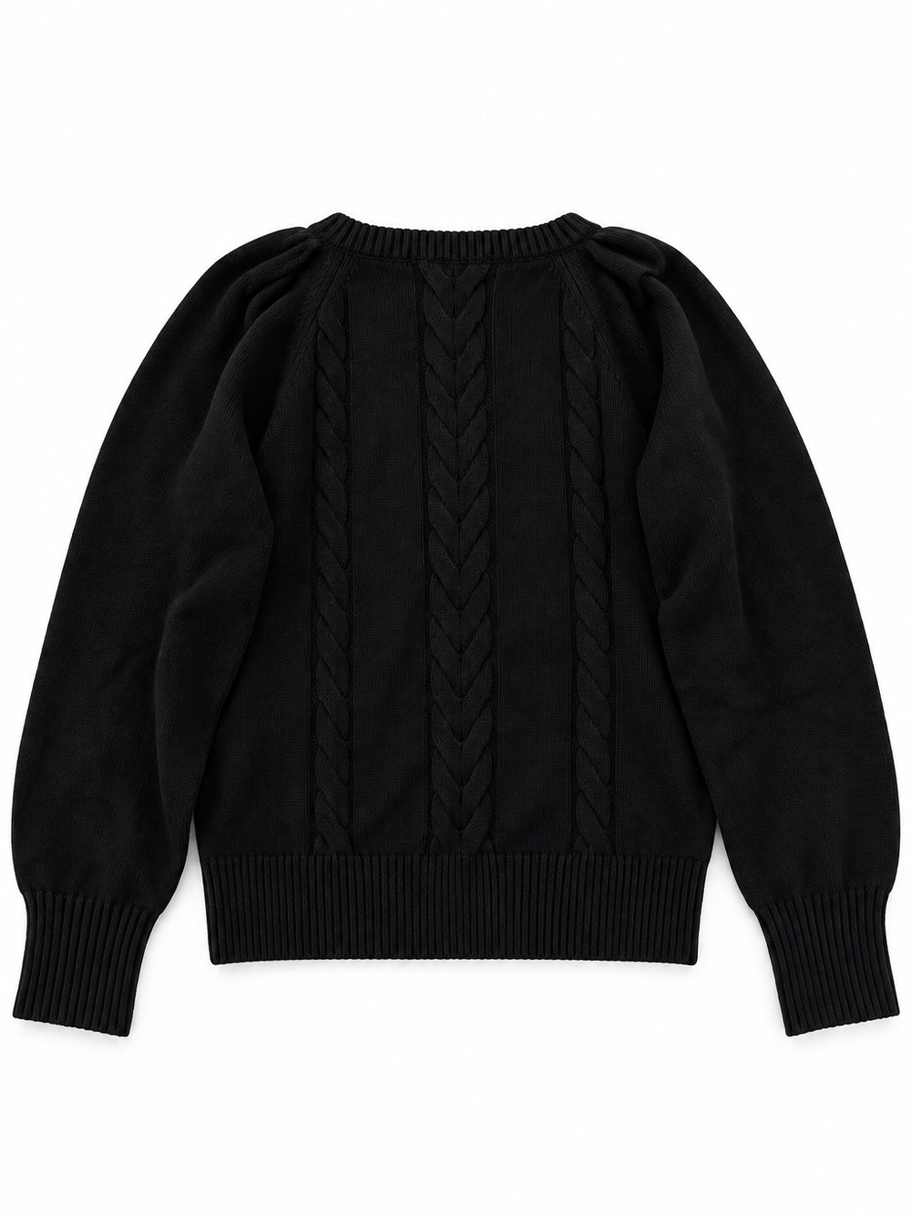 Madewell Merino Wool 100% Cable Knit V-Neck Puff Sleeve Sweater Black XL NWT - Picture 3 of 7